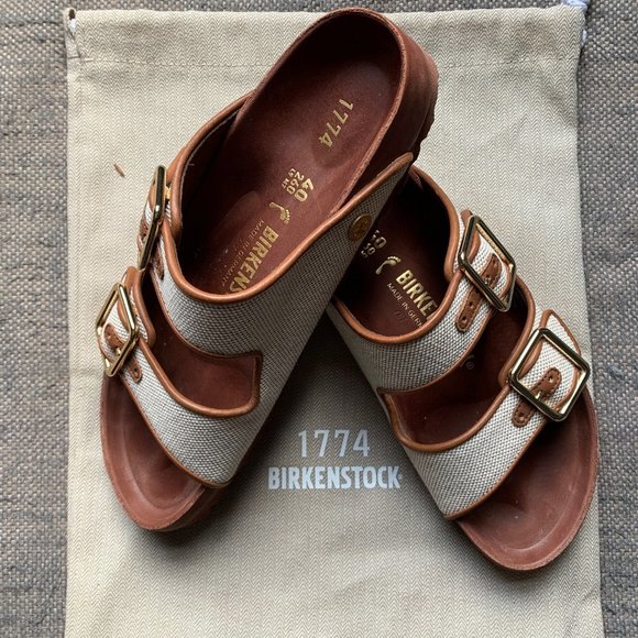 Birkenstock 1774 Arizona French Piping Leather/Textile Color: Cognac - Picture 1 of 4